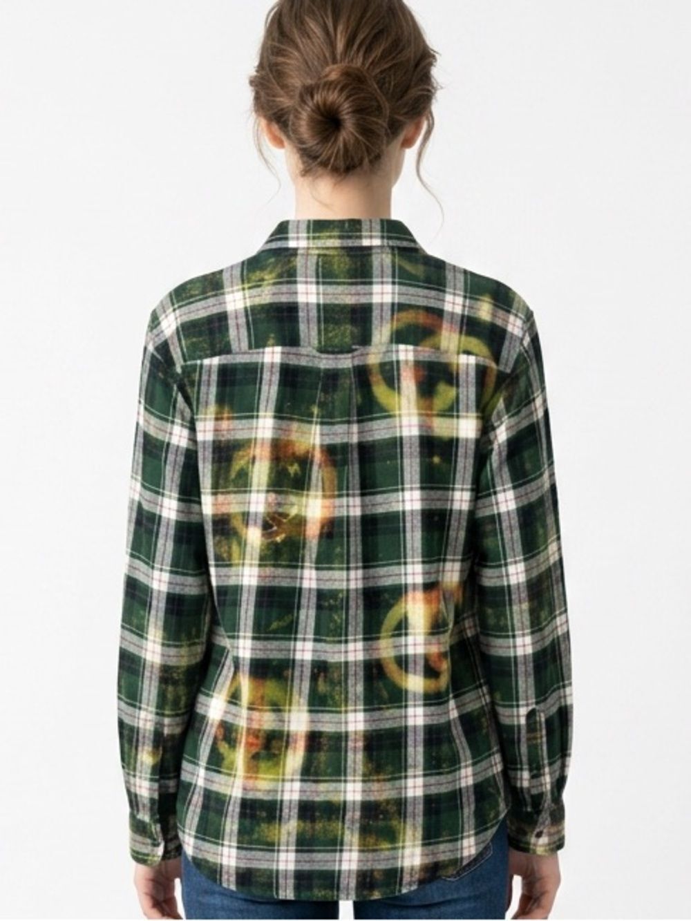 UPCYCLED Hand Dyed Bleached Button Down Inspired Flannel Shirt Size X-Large